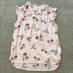 LOFT Pink Ruffled Sleeveless Blouse